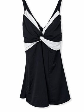 Carol Wior Size 18 Black White Twist Front Swimdress Tummy Control One Piece 18